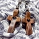 thumbnail image 2 of Artisanal Walnut Wood Cross Keychain with Heart Pendant,Wooden Cross Necklace, 2 of 5