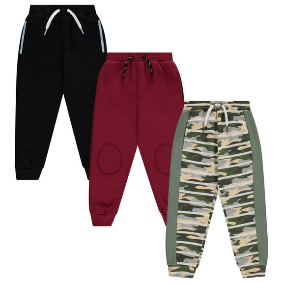 STITCH & STONE Boys 3PK Joggers - Comfy and Cool Pants for Boys, CAMO , 10/12