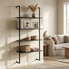 Barara King 4-Tier Ladder Shelf Open Wall Mounted Bookcase with Wooden Boards and Metal Frame for Living Room Bedroom Home Decor, Black