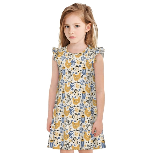 Balery Funny Chicken Camisón de princesa para niñas, pijama de algodón con mangas abullonadas, suave y bonito.-Large