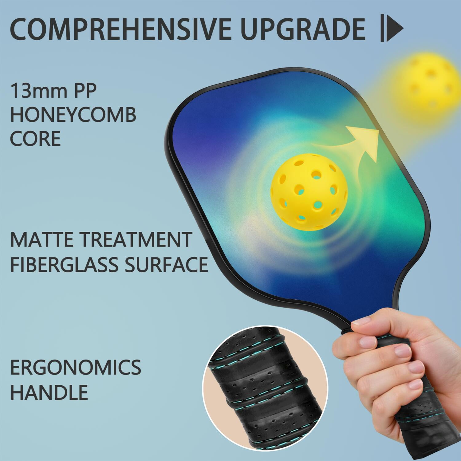 Pickleball Paddles Set Of 2, Fiberglass Surface, Fluid Smoke Aurora Art Style, 4 Balls & Bag