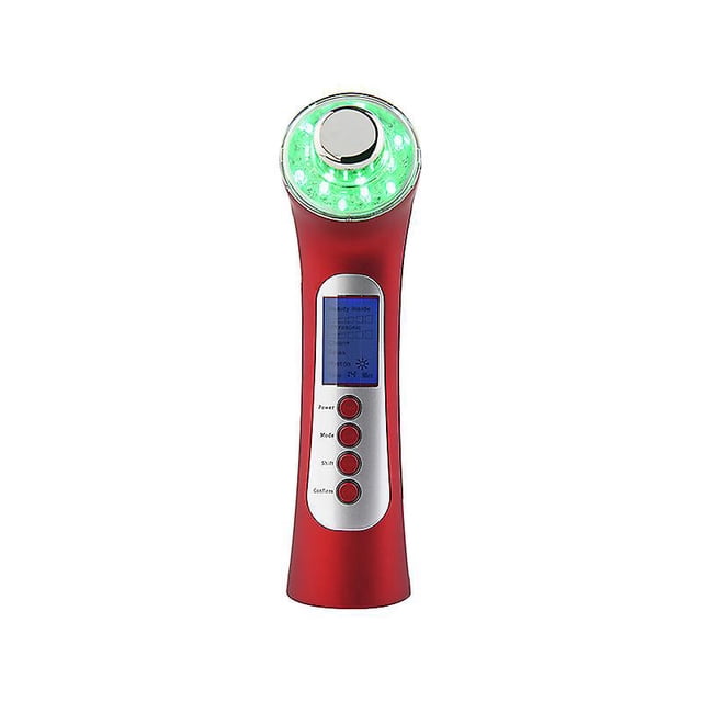 Dispositivo de radiofrecuencia facial, máquina de belleza sónica portátil 5 en 1, masajeador de terapia de nanofotones, cuidado de la piel antienvejecimiento (rojo)