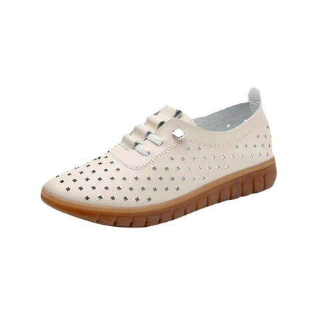 

Rotosw Lady Wedges Hollow Out Casual Shoes Slip On Loafers Classic Round Toe Driving Comfortable Beige 4.5