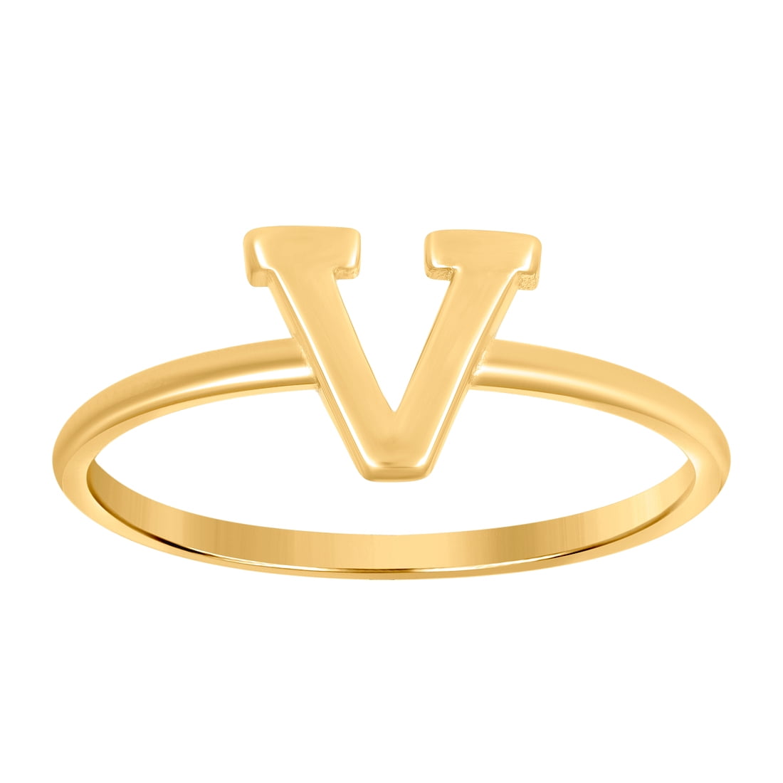 10k Yellow Gold Womens Letter Name Personalized Monogram Initial Alphabet V Ring 7.3x1.2mm Wide Ring for Women