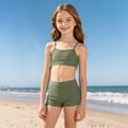 thumbnail image 2 of XAOFW Girl's Summer Swimsuit Sets Two Piece Swimwear For Girls Sleeveless Tankini Tops And Swimming Shorts Solid Color Beach Sports Comfortable Swimwear Bottoms 5-6 Years, 2 of 4