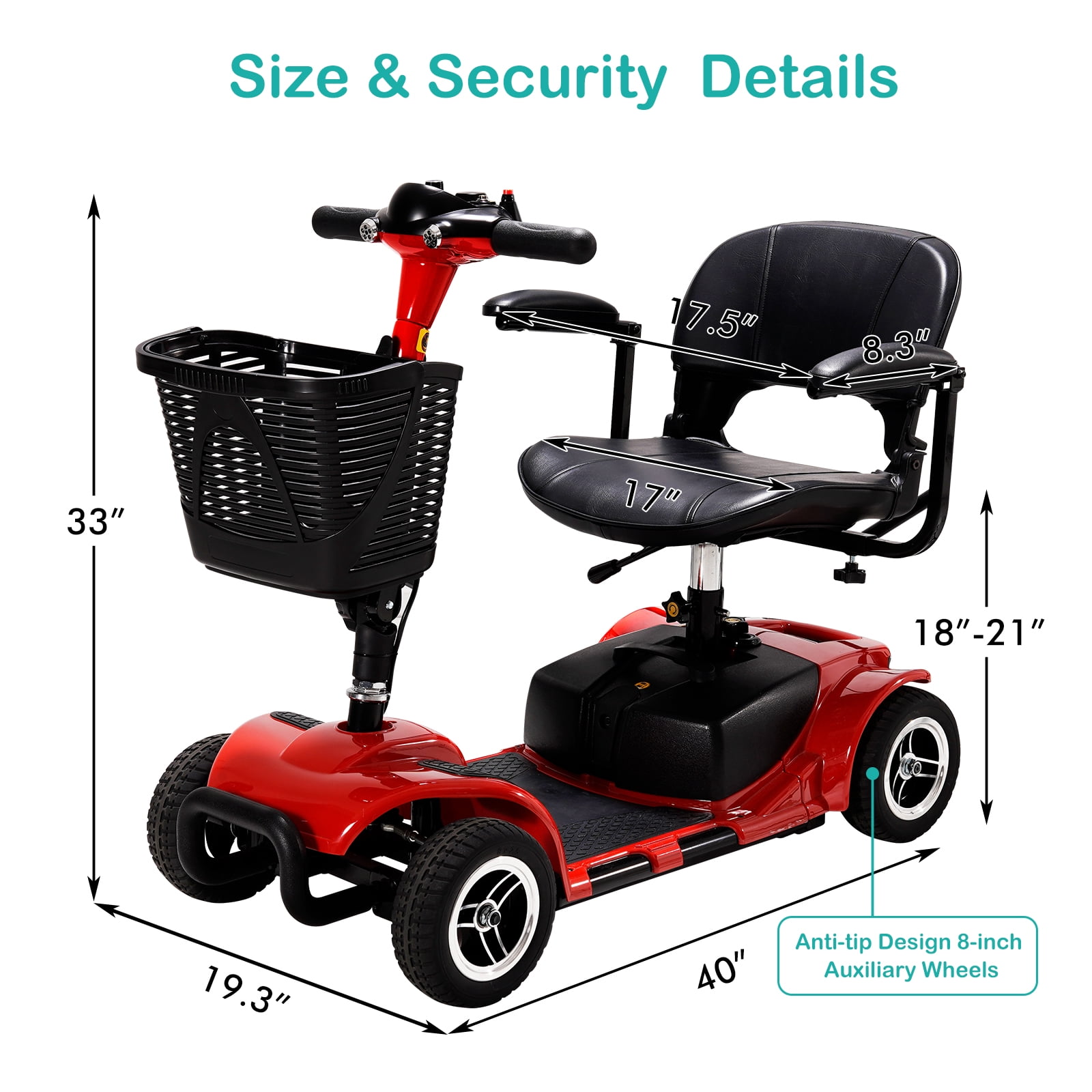 30 Miles Long Range 4 Wheel Electric Mobility Scooter with 350W Motor, Foldable Mobility Scooter for Adults/Seniors, 300LBS Capacity, Cup Holder, USB Port, Compact & Portable for Elderly, Silver