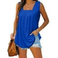 thumbnail image 2 of MVRLSH Tank Tops For Women Women Summer Loose Fit Pleated Square Neck Sleeveless Curved Flowy Basic Tank Top Polyester Spandex Blue S-5Xl, 2 of 8