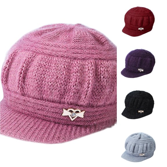 NinXxx Women Winter Warm Knit Beret Wool Ski Visor Cap Casual French Style Outdoor Travel Headwear Pink