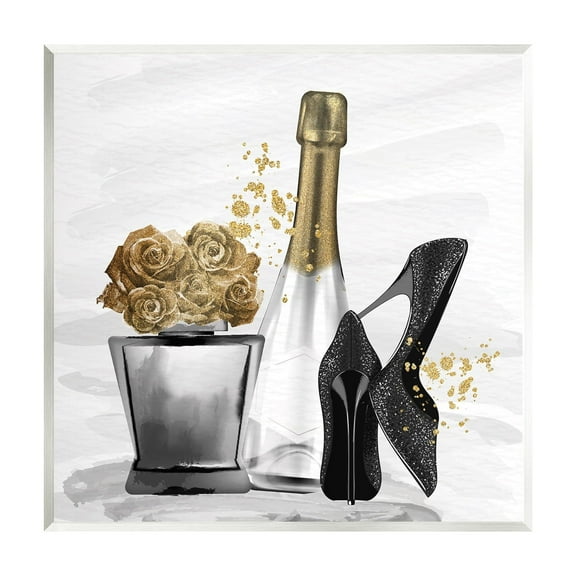 Stupell Industries Chic Upscale Fashion Heels Floral Champagne Bottle Graphic Art Unframed Art Print Wall Art, Design by Kim Allen