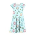 thumbnail image 4 of 6-15Y Girls' Summer Smocked Ruched Princess Ruffled Short Sleeves Tiered Gradient Skirt Round Neck Multi-Color Prints Soft A Line Dress, 4 of 5