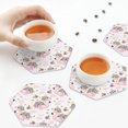 thumbnail image 3 of KLL Drink Coasters Set Hexagon of 4,PU Leather Absorbent Coasters Set Decorative Coffee Cup Coasters Housewarming Gift for Home Decor-Flamingo And Flowers, 3 of 5