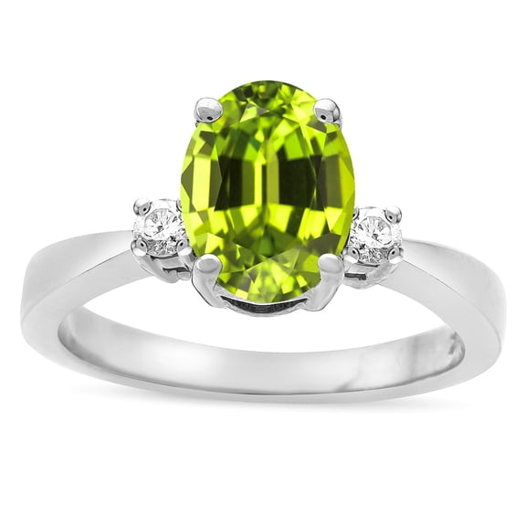 Star K � 3 Three Stone Oval Genuine Peridot Classic Engagement Promise Ring
