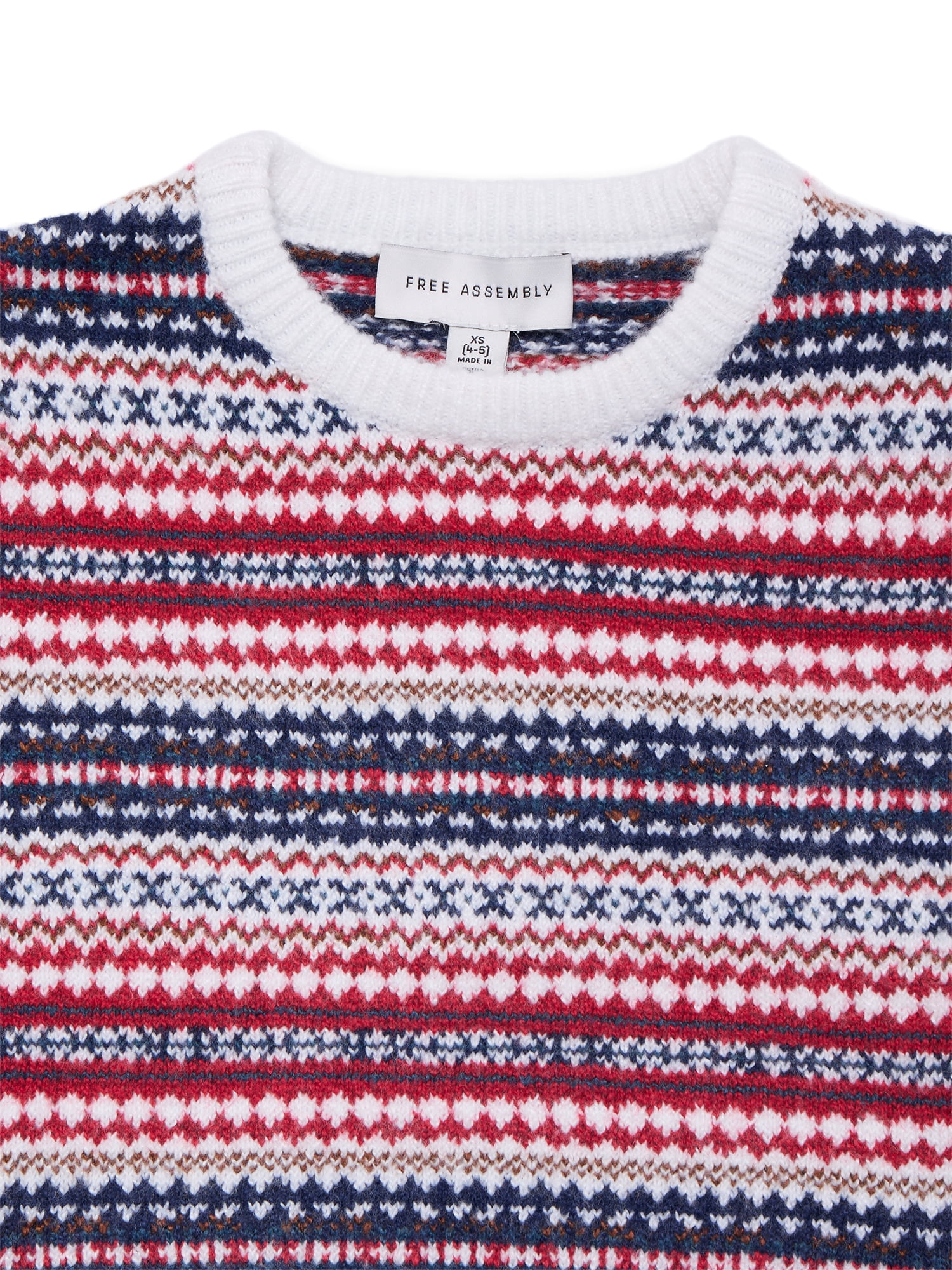 Free Assembly Boys' Matching Crewneck Sweater with Long Sleeves, Sizes XS 4/5-XL 14/16