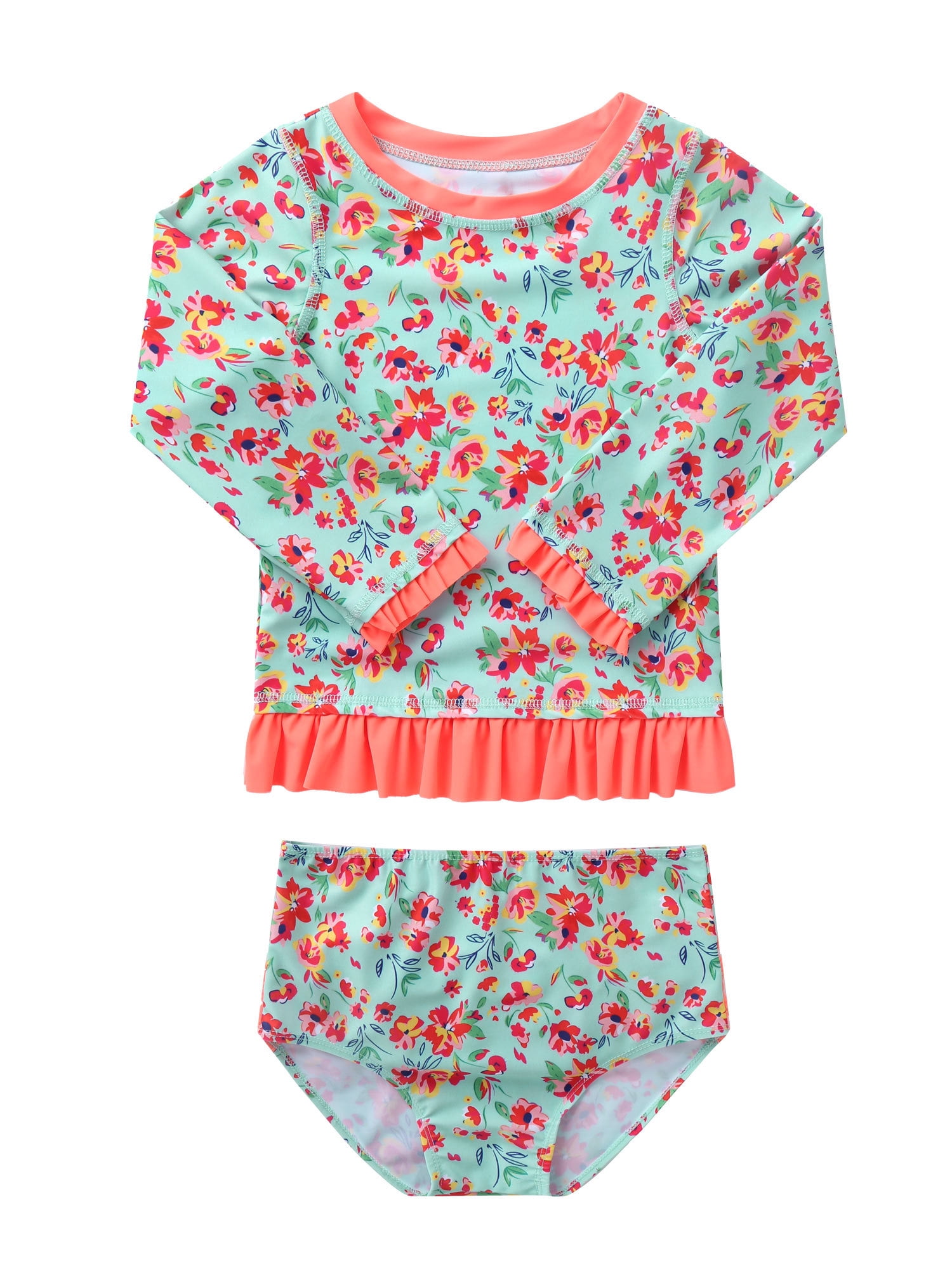 Yeahdor Baby Girls Floral Printed Ruffles Rash Guard Newborns Long ...