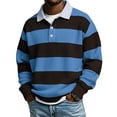 thumbnail image 3 of Zynoxe Men's Striped Sweatshirt with Elastic Ribbed Cuffs Classic Lapel Collar Sweatshirt for Men Loose Drop Shoulder Long Sleeve Pullover Top Fashionable Color Block Fall Sweatshirt S, 3 of 9