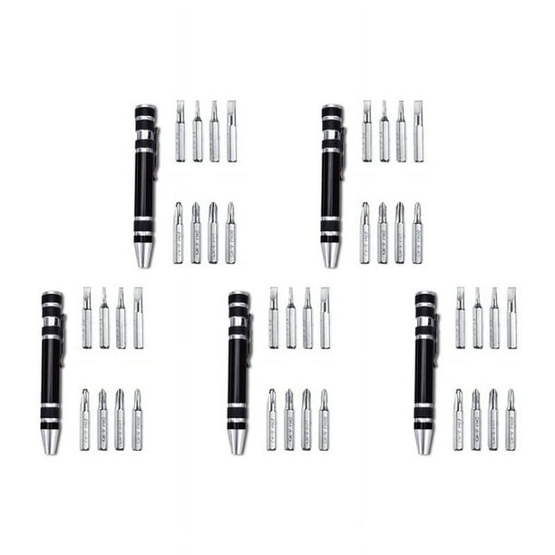 Juego de 5 Destornilladores Tipo Bolígrafo de Aleación de Aluminio, Destornillador Manual Tipo Bolígrafo, Color Negro
