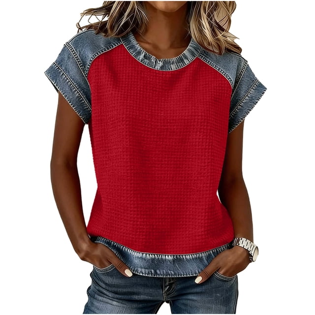 Camiseta de Moda de Verano de Color Sólido de Cuello Redondo de la Camiseta de la Mujer de Manga Corta de la Camiseta de la Camiseta de la Camiseta de la Camiseta de la Camiseta de la Camiseta de la