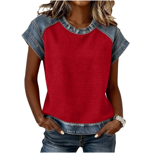 Camiseta de Moda de Verano de Color Sólido de Cuello Redondo de la Camiseta de la Mujer de Manga Corta de la Camiseta de la Camiseta de la Camiseta de la Camiseta de la Camiseta de la Camiseta de la