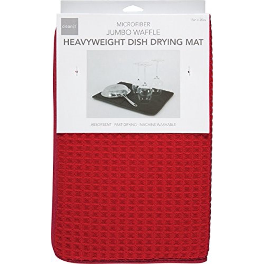 Clean It Microfiber Jumbo Waffle Dish Drying Mat, Red