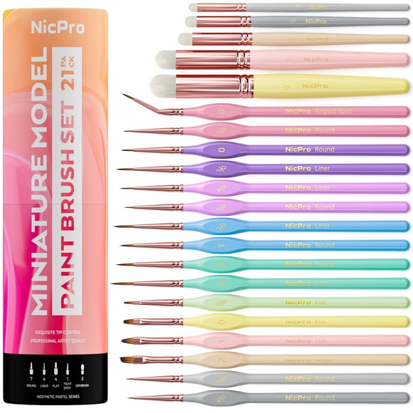 Nicpro 21 Pcs Ensemble de Pinceaux de Peinture à Détail Fin, Pinceaux Miniatures à Pointe Fine pour Aquarelle à l'Huile, Artisanat, Modèles 40K