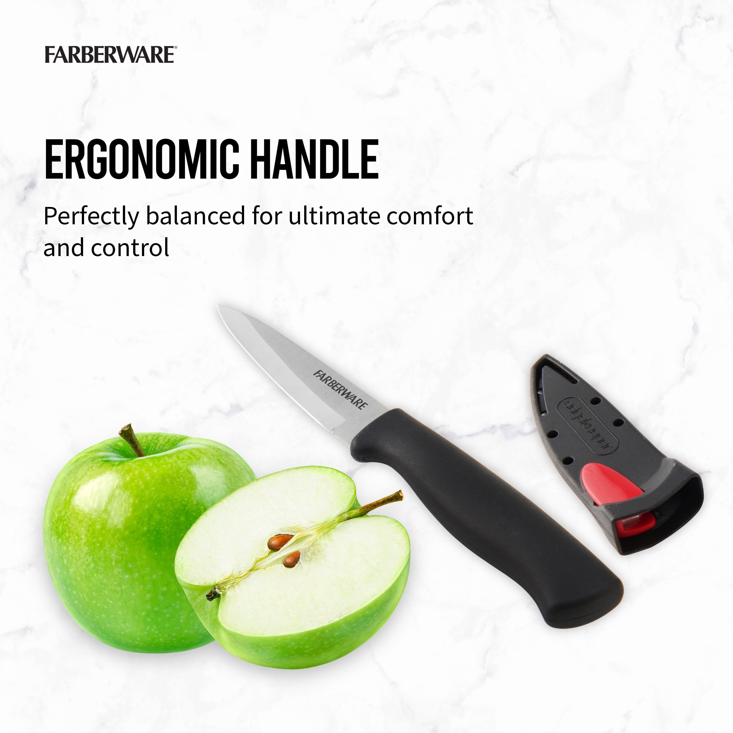 (2 pack) Farberware Edgekeeper 3.5 in Paring Knife with Black Self-Sharpening Sleeve and Handle