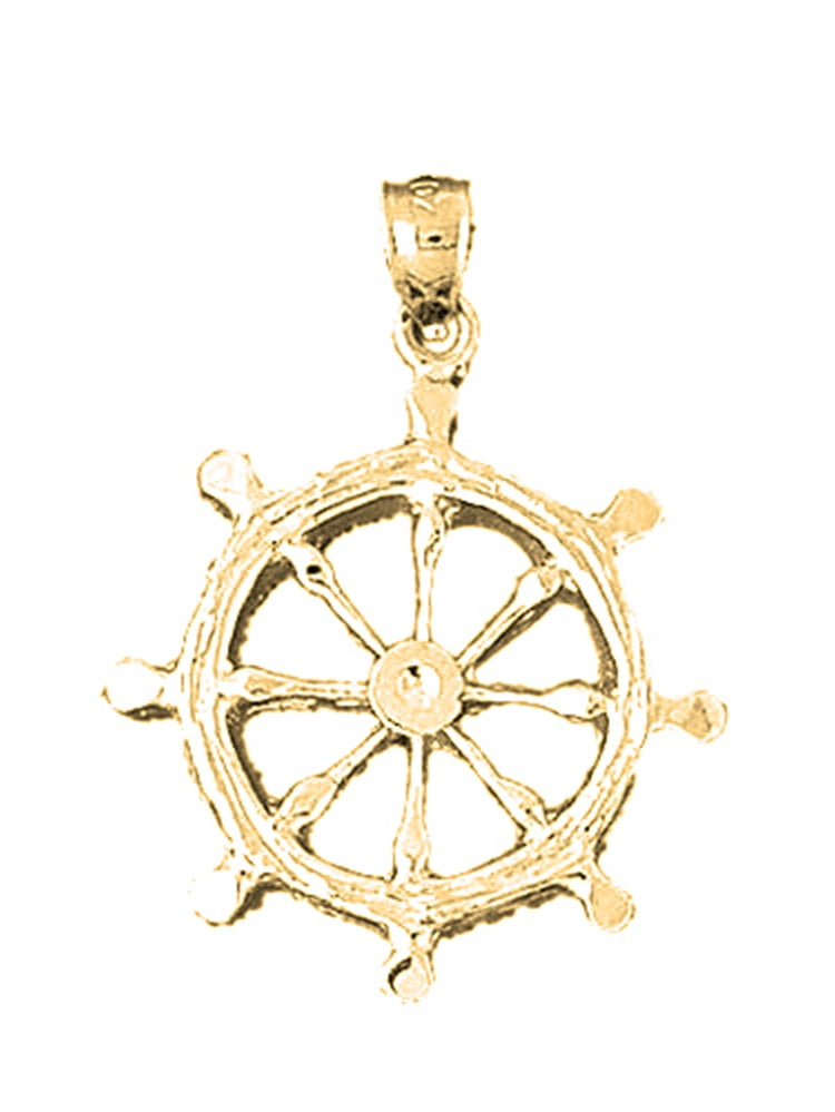39 mm Jewels Obsession Solid 14K Rose Gold Ships Wheel Pendant