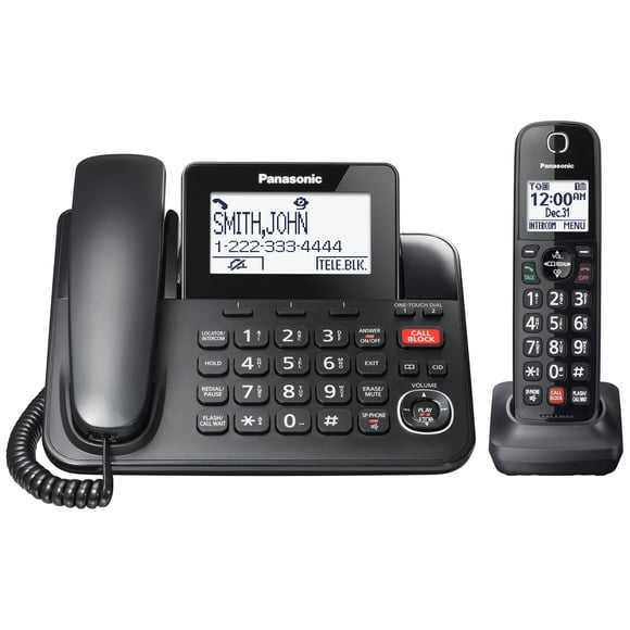 Panasonic Corded/Cordless Phone with Advanced Call Block, 2-Way Recording and Digital Answering Machine, 1 Handset Expandable up to 6 Cordless Handse
