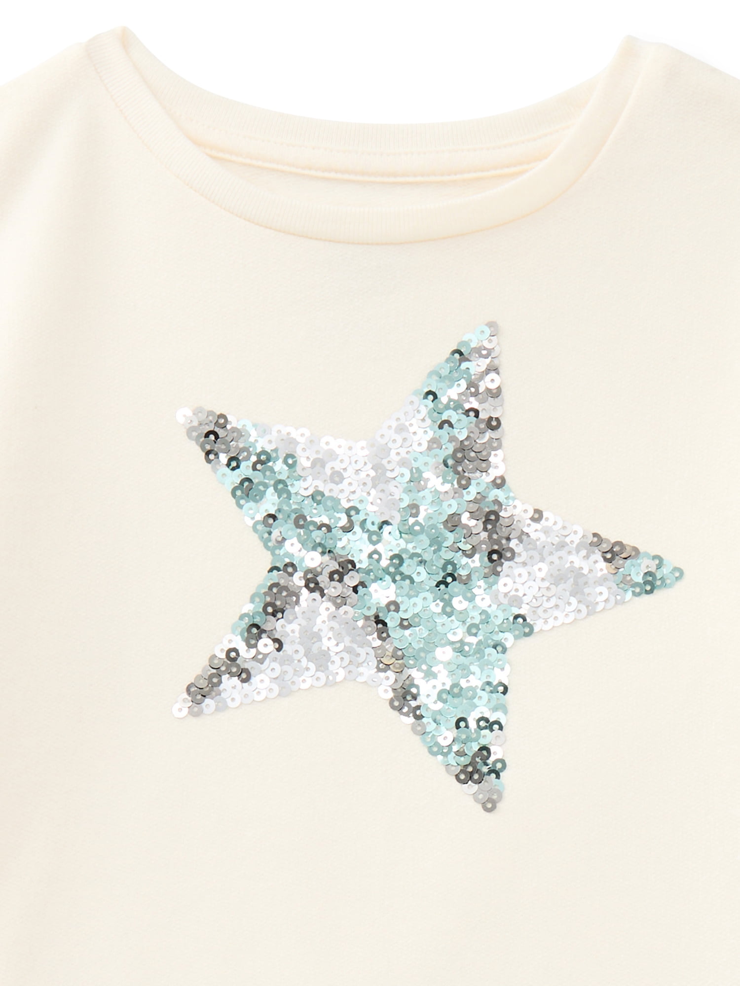 Wonder Nation Little Girls’ Sequin Star Fleece Top, Sizes 4-10
