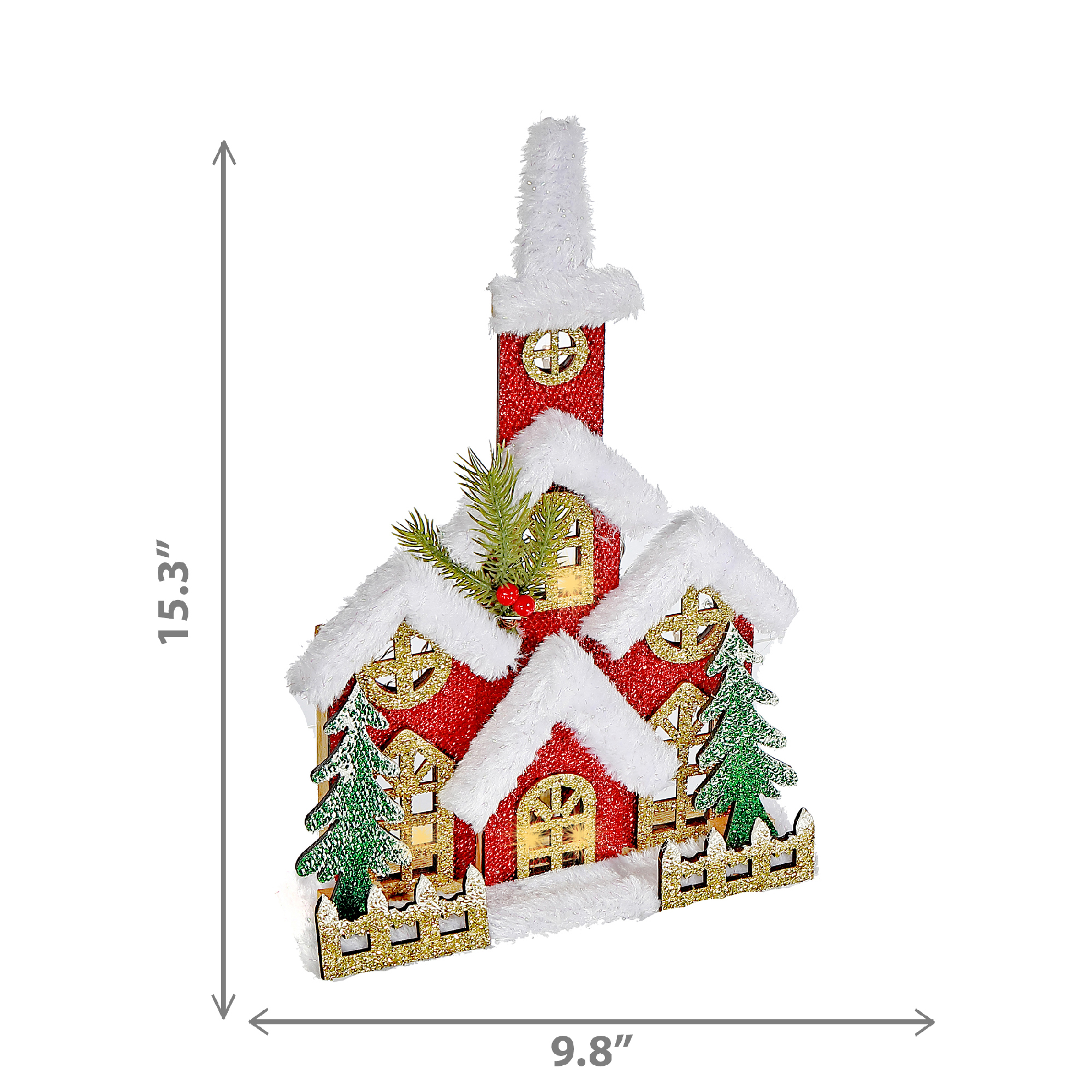 Led Snow Covered Wooden Glitter Red Church