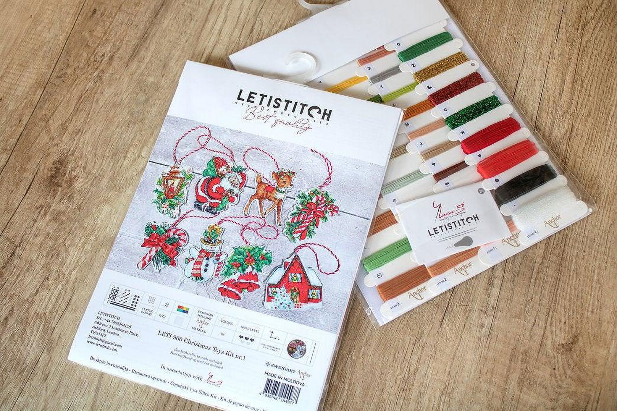 Counted Cross Stitch Kit By Letistitch Christmas Toys Ornaments Plastic Canvas Red Needlework
