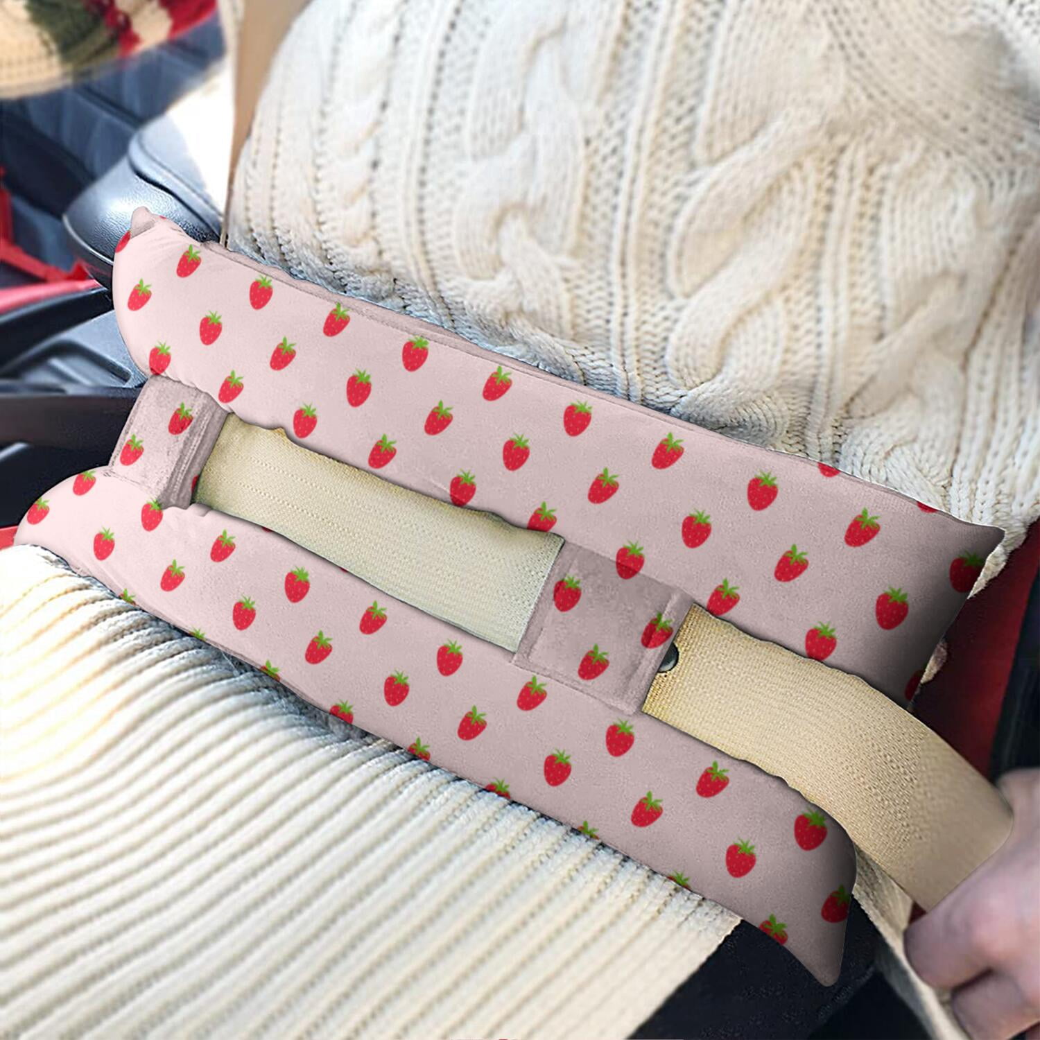 Cute Strawberry Seatbelt Pillow for Post-Surgery Comfort - Mastectomy Breast Cancer Heart Surgery Recovery Cushion - Soft Car Travel Pillow with Floral Design