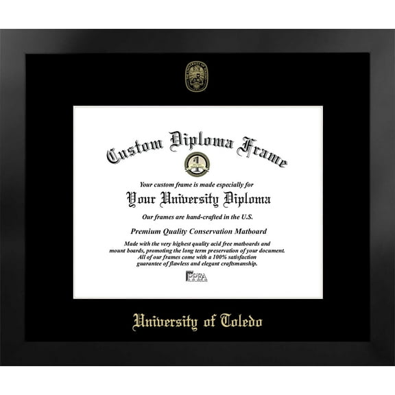 University of Toledo 14w x 11h Manhattan Black Single Mat Gold Embossed Diploma Frame with Bonus Campus Images Lithograph (value savings at $59)