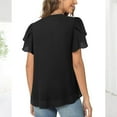 thumbnail image 6 of Karight Chiffon Blouses for Women Short Sleeve Business Casual Work Chiffon Tops Ruffle Puff Petal Sleeve Shirts V Neck, 6 of 8