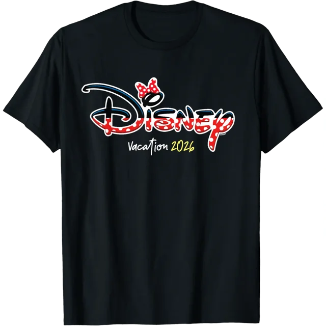 Disney Minnie Mouse Logo Script 2026 T-Shirt Assorti pour Voyage de Vacances Toutes Tailles P-5TG