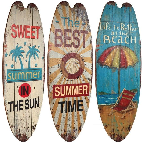 Decoración de pared de tabla de surf de 3 uds, tablas de Surf de 17,6 "x 6,2" para decoración, decoración temática de playa, cartel de pared de tabla de surf de madera para sala de estar