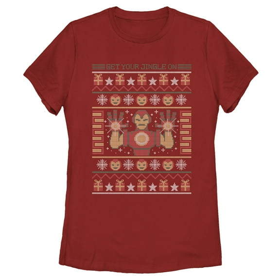Women's Marvel Ugly Christmas Iron Man Graphic Tee Red X Large