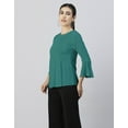 thumbnail image 5 of Moomaya Womens Solid Bell Sleeves Top, Round Neck Pleated Buttoned Viscose Top, 5 of 7