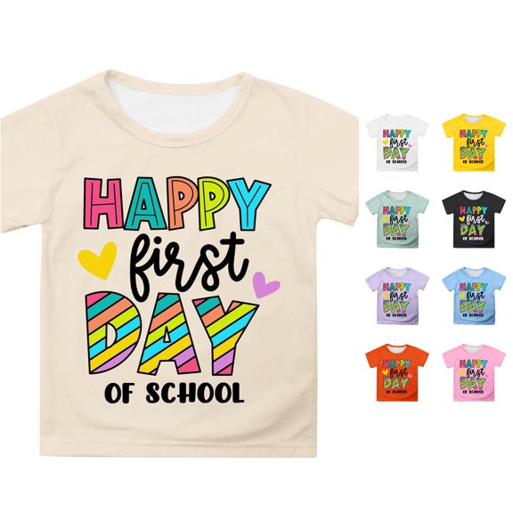 Toddler Girls' Shirts Short Sleeve Top Casual Cute Cartoon Print Round Neck Top Tee Size 4-5T ,Beige