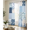 thumbnail image 5 of Blue Floral Sheer Curtains 84 Inch Length 2 Panels Set for Living Room/Bedroom, Spring Flowers Plants Patchwork Grid Bohemia Kitchen Curtains Grommet Semi-Sheer Curtains Window Treatments 42"x84"x2, 5 of 7