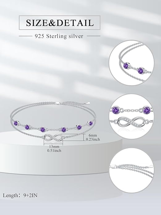 CACA LADY Women's 925 Sterling Silver Adjustable Anklet Endless Love Symbol Anklet Adjustable Plus Size Large Valentine's Day Mother's Day Gift for Her