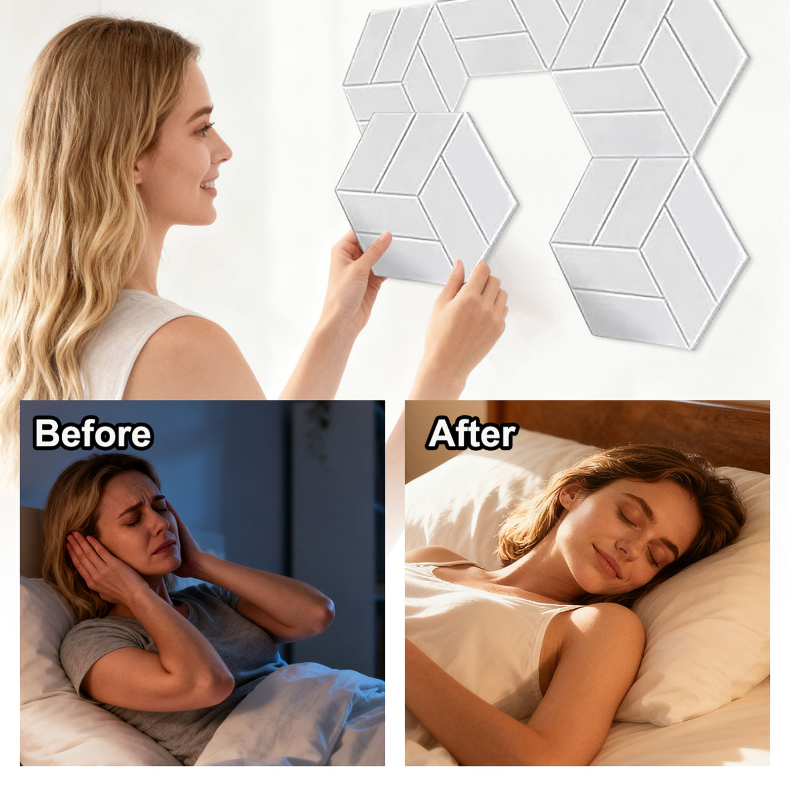 Sound Panels for Walls,12 Pack Self-Adhesive Hexagon Tiles for Noise Reduction,3D Decorative Wall Art for Gaming Room Setup and Bedroom,Modern Sound Absorbing Panels,White