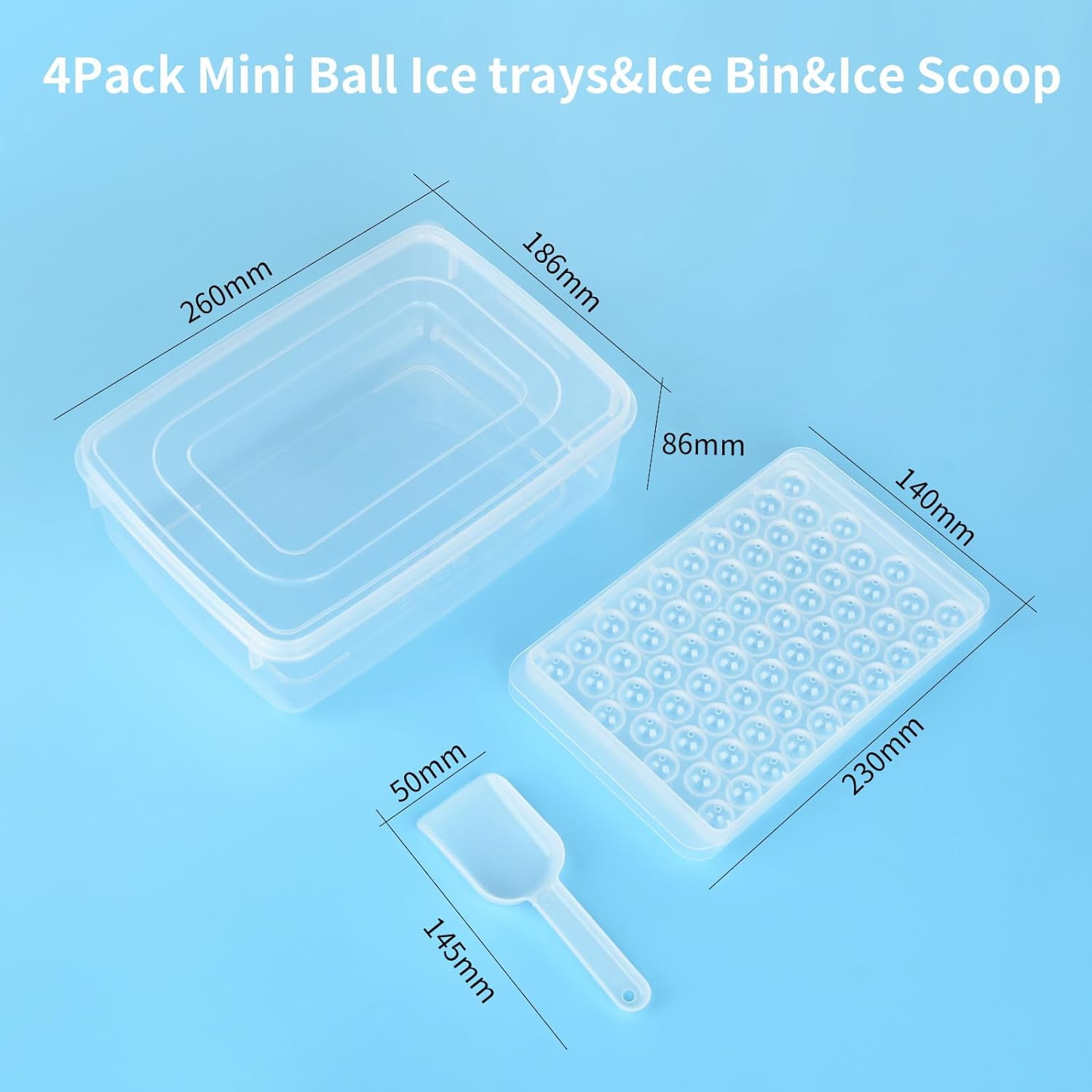 Mini Ice Cube Trays with Lid and Bin,4 Pack Ice Trays for Freezer,348 Pcs Mini Ice Maker,Ice Cube Mold,Small Round Ice Cube Tray Easy Release, Crushed Ice Trays for Chilling Drinks Coffee (Clear)