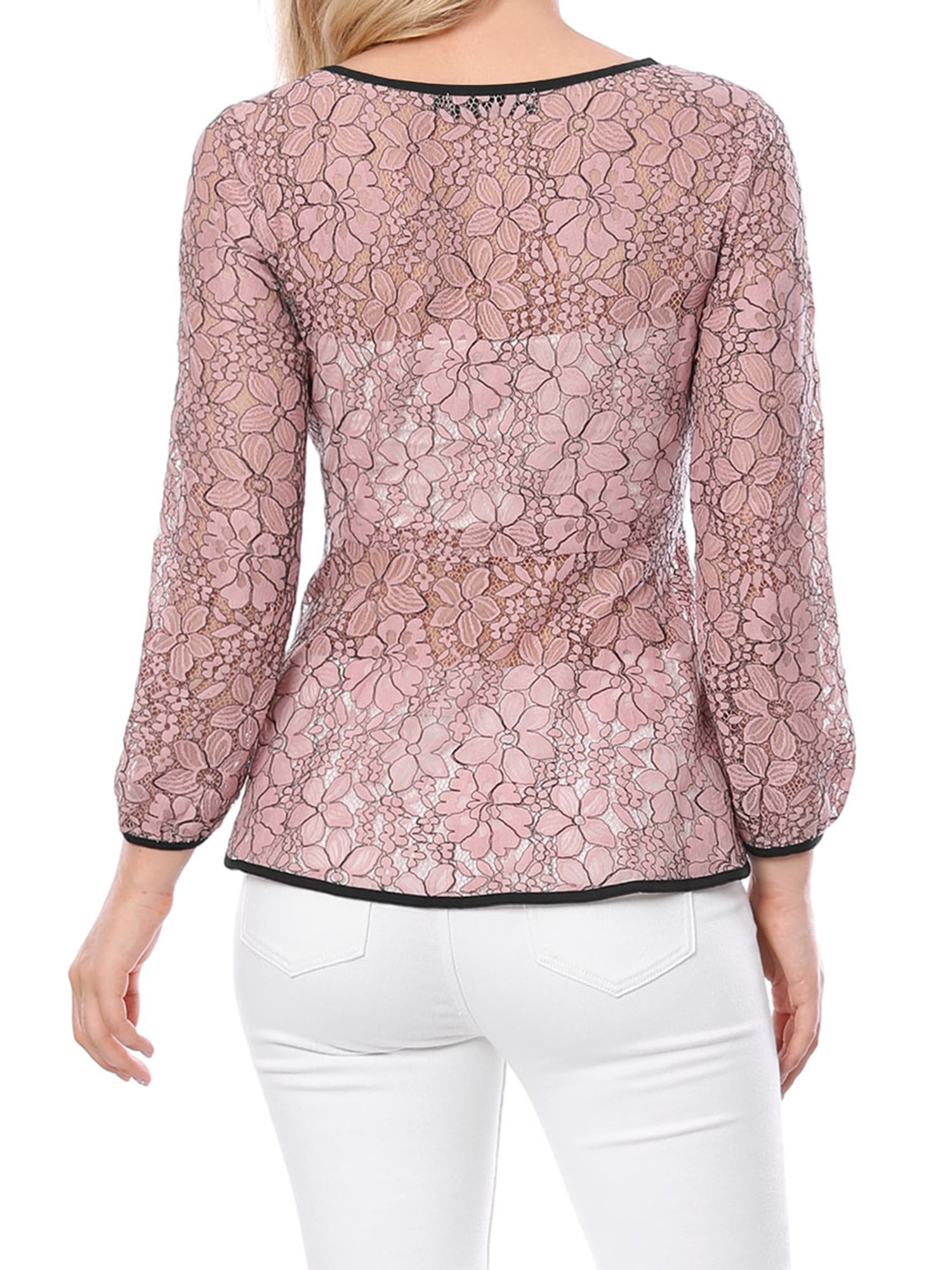 DARING DIVA Self-Tie Waist Semi Sheer Peplum Top L Pink