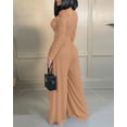 thumbnail image 4 of CHICME Jumpsuits for Women Dressy Pearls Decor Long Sleeve Casual Ruched Wide Leg Rompers Brown-XL, 4 of 9