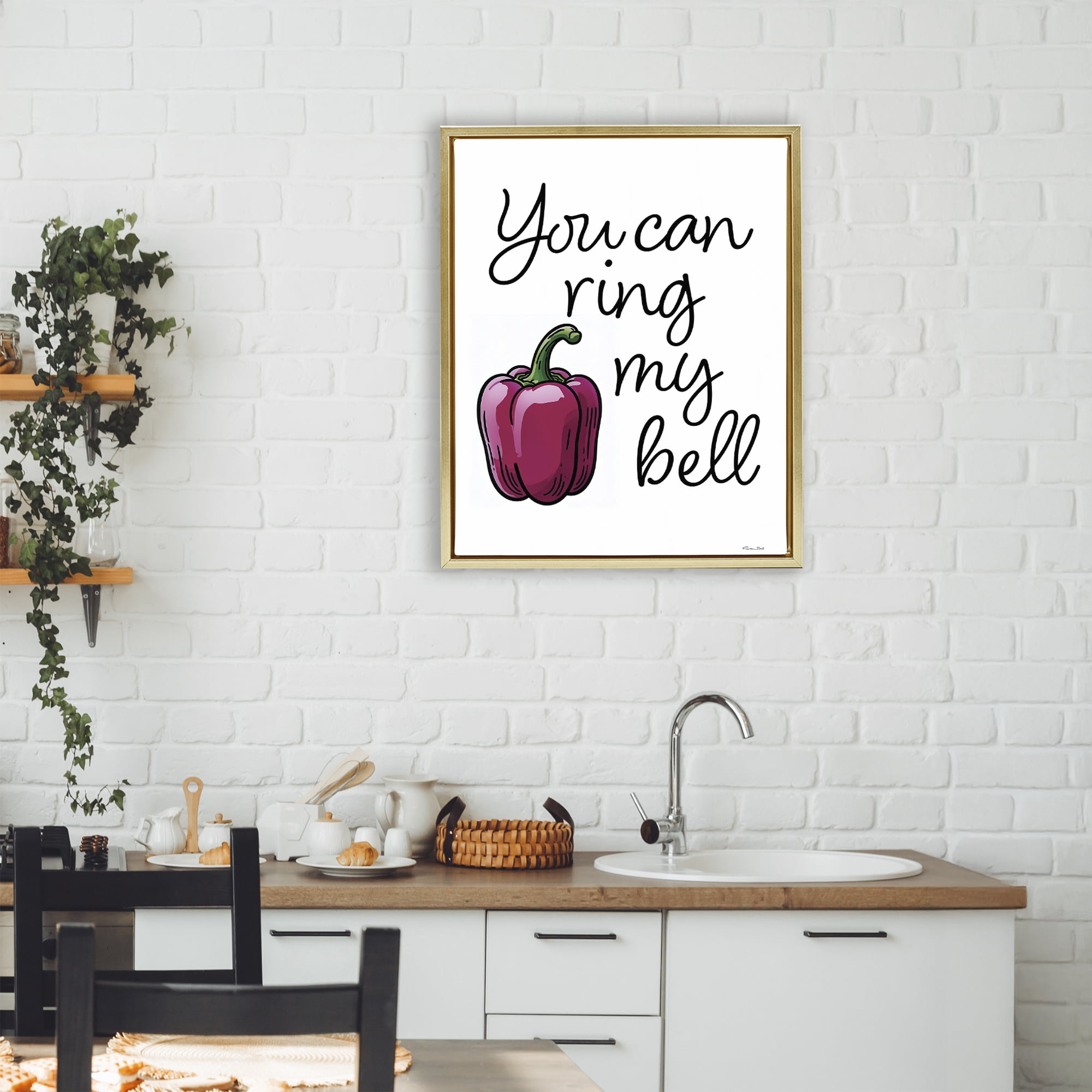 Stupell Industries Ring My Bell Pepper Gold Framed Floater Canvas Wall Art, design by Susan Ball