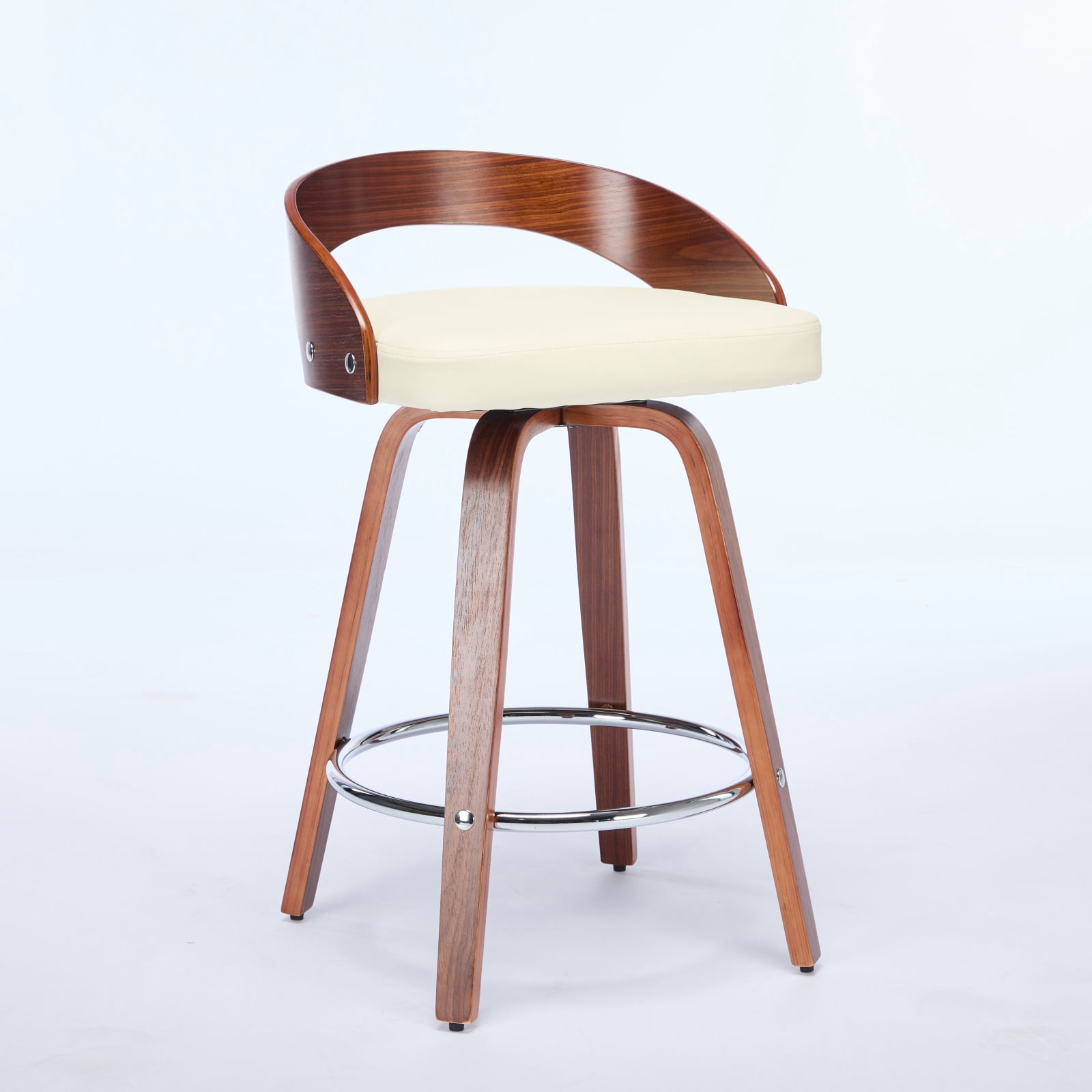 Bar Stools Set of 2, Swivel Bar Height Stools with Low Back, Wood Bar Chairs with Soft Cushion Seat