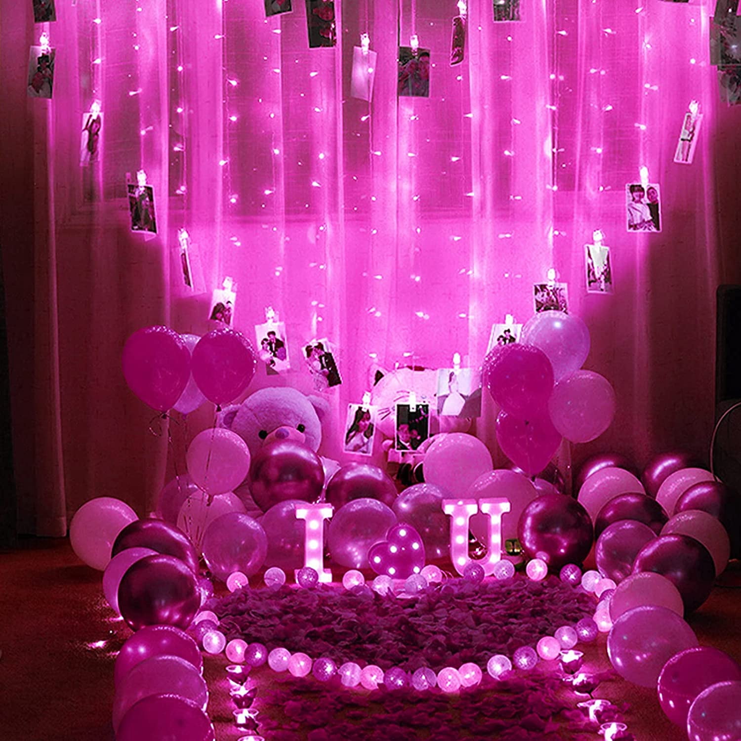 JMEXSUSS Connectable 100 LED Pink Valentine Lights, 33ft 8 Modes Valentine Room Lights Clear Wire, Plug in Pink Christmas String Light Indoor Outdoor for Christmas Bedroom Valentines Party