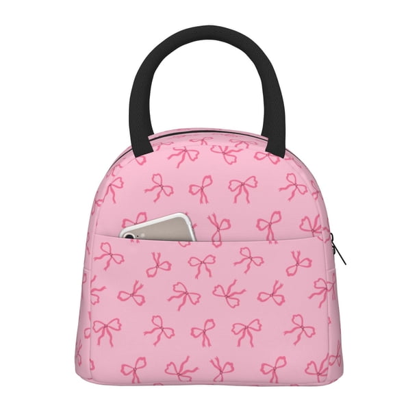 Fotbe Pink Bows Bolsa de Almuerzo con Estampado, Lonchera Aislada, Contenedor de Comida Reutilizable Tipo Cooler a Prueba de Fugas