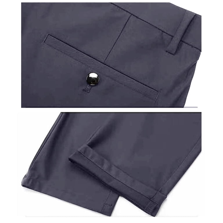 Dress Pants for Men Solid Color Elastic Waist Trousers with Pockets  Business Casual Straight Leg Classic Fit Suit Pants, Gray, 42