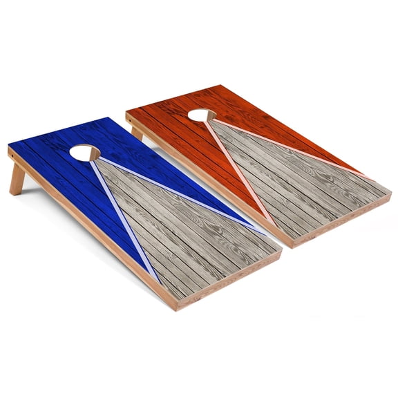 Skip's Garage | Royal and Orange Pyramid Cornhole Boards | Includes (2) Boards, (8) Bags & Optional Accessories